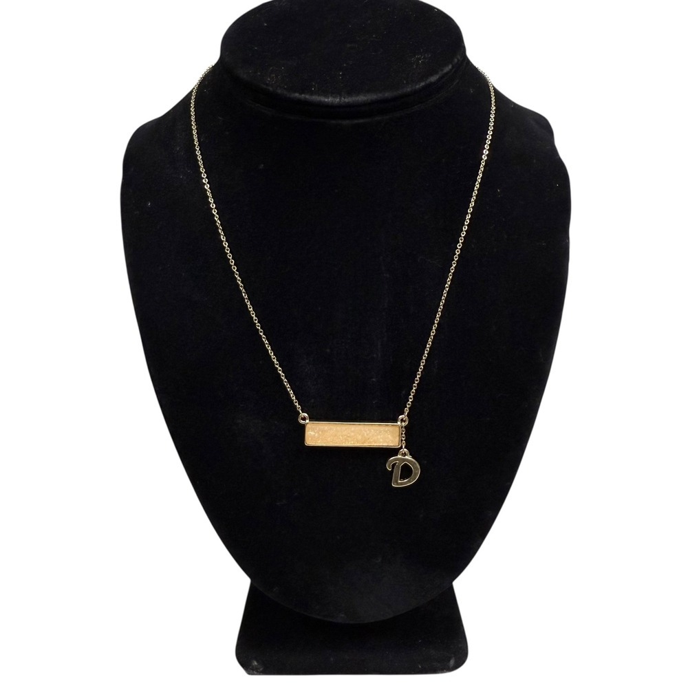 Stephanie and Co Gold Tone Bar Druzy Initial D Pendant Necklace Jewelry 8 in L